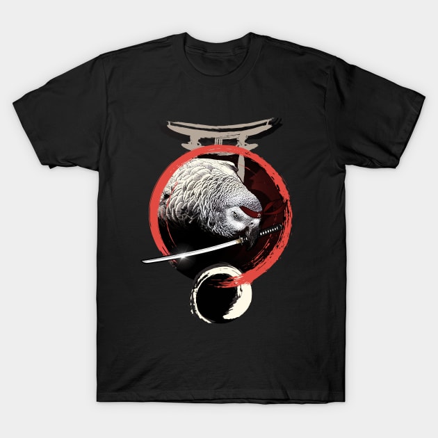 Samurai Ninja African Grey Parrot T-Shirt by BirdNerd